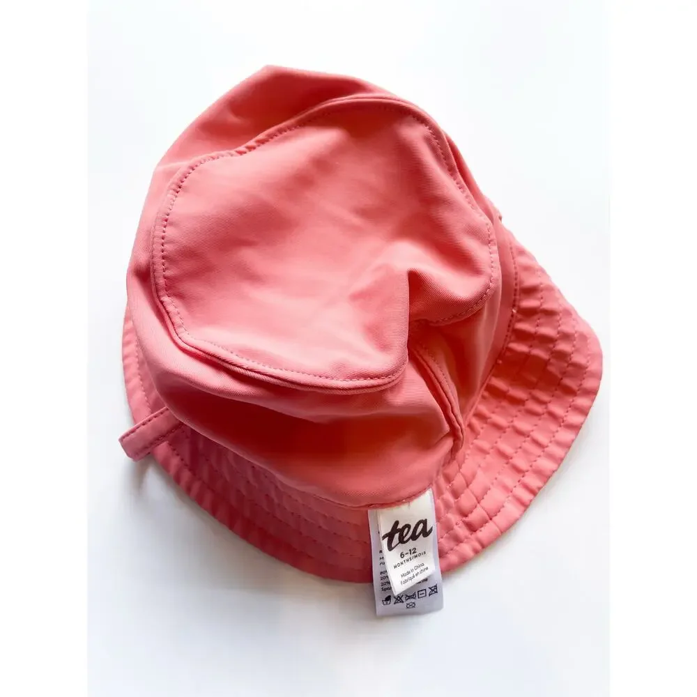 Baby Girl's Tea Collection Pink and White Striped Reversible Sun Hat Size 6-12m